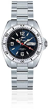 CHRIS BENZ ONE Medium 200M Taucheruhr mit Metallband, Tiefseeblau, silberne Lünette