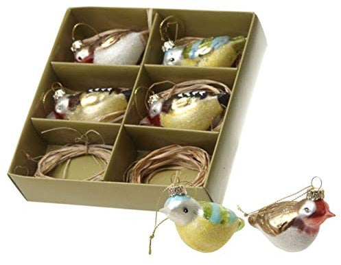 Set of 6 Vintage Glass Hanging Birds