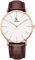 Alienwork IK Armbanduhr Herren Damen Roségold Lederarmband Braun Weiss Ultra-flach