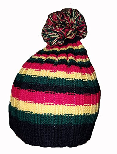 KGM Accessories Coole Mütze Rasta bunt gestreift Beanie Pom Hat