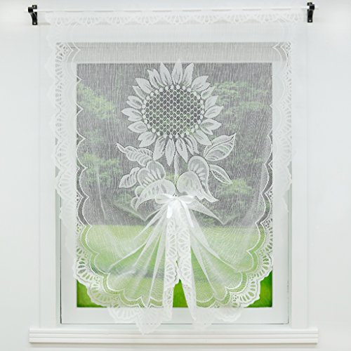 Joyswahl Scheibengardine Jacquard Raffrollo mit Stangendurchzug Sonnenblume BxH 100x160cm Weiß 1er Pack
