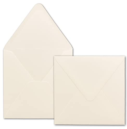 50 quadratische Briefumschläge in Creme - 14,5 x 14,5 cm - Nassklebung mit spitzer Klappe - 120 Gramm/m²- Marke: NEUSER PAPIER
