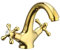 Denocel Robinets De Lavabo Mélangeur Vintage Double Poignée Robinet Mitigeur Lavabo En Laiton Blender Miroir Effet Doré Courbé