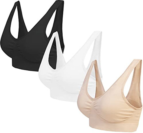 Blu Apparel Multipack Seamless Comfort Bras Sleep Bras Sizes 8-24 Not Padded Wireless (UK, Alpha, XXL, Regular, Regular, Black/White/Nude 3 Pack)