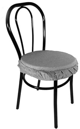 Russo Poliestere Tessuti Coppia Cuscini Sedie Cucina Coprisedia Imbottiti Rotondi Tinta Unita Elastico -Grigio