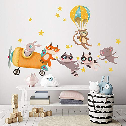 kina - R00502 Baby Wandaufkleber Ökologische und hypoallergene Weicher repositionierbarer Stoffeffekt - Flugreise Neugeborene Wanddekoration Kinderzimmer selbstklebende Tapete