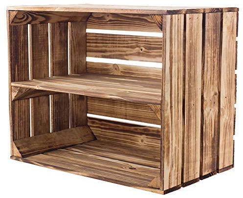 Kontorei gebrannte/flambierte Obstkiste mit Zwischenboden 50cm x 40cm x 30cm 1er set Regal Holzregal Kiste Box