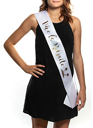 Echarpe pour Fêter pour Fêter Le Départ en Retraite - Echarpe Blanche et Or - Vive la Retraite ou Miss Retraite (Vive la Retraite)