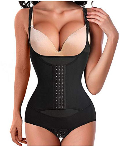 Chumian Women Waist Trainer Corset Firm Control Shapewear Slim Full Body Shaper Open Bust Bodysuit (Black, Small)