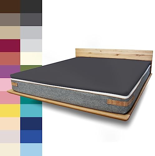JONA SLEEP Topper Spannbettlaken (160x200 cm) Baumwolle Dunkel-Grau, 220 g/m² - Bezug für Topper & Boxspringbett, Öko Tex Zertifiziert, Made in Austria