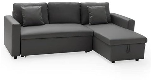 Happy Garden umwandelbares Ecksofa Clark 3-Sitzer in grauem Kunstleder. Sofa mit umkehrbarer Meridian und Aufbewahrungskasten.
