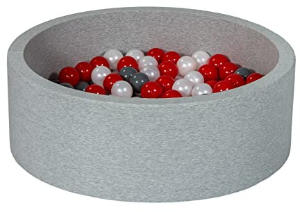 Velinda Bällebad Ballpool Kugelbad Bällchenbad Bällchenpool Kinder Pool mit 200 Bällen (Farbe der Bälle: perlweiß, rot, grau)