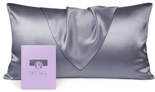 OLESILK Seide Kissenbezug Kissenhülle Haar- und Hautpflege mit Verstcktem Reißverschluss 19 Momme 1 Stück Eisengrau 40x80cm