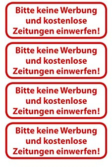 Aufkleber Set Briefkasten Bitte KEINE WERBUNG Sticker 4 Stück Wetterfest und UV Beständig