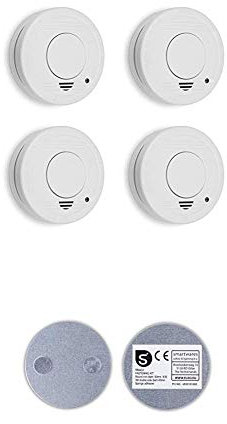 Smartwares 4er Pack TÜV geprüfter Rauchmelder/Feuermelder, DIN EN 14604 Zertifiziert, RM250/4, 4er Pack + Magnetbefestigungsset für Mini Rauchmelder, RMAG3_SW
