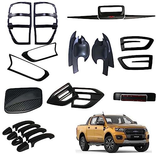 JHCHAN Offroad Spiegel Scheinwerferabdeckung Karosserie-Kits für Ford Ranger Wildtrak 2015-2022 Double Cab T7 T8 Rücklichtabdeckung Indikator Abdeckung ABS Schwarz