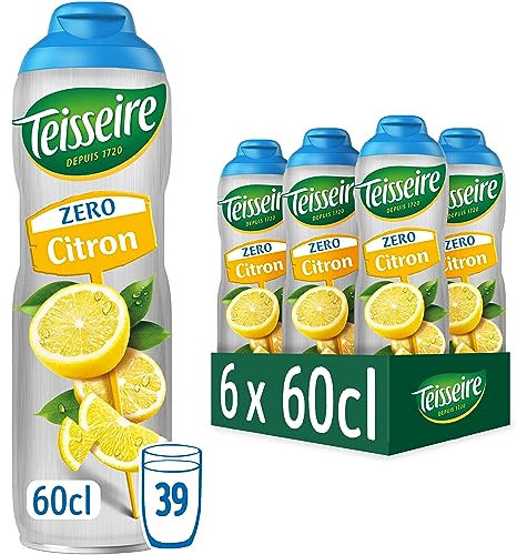 Teisseire Zéro Sucre, Sirop de Citron pour Boisson Rafraîchissante, Cocktails, Bidon 6x60cl