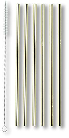 ECHTWERK Edelstahl-Trinkhalme Big, wiederverwendbare Strohhalme, 6er Set, Cocktail Zubehör, aus Edelstahl inkl. Reinigungsbürste, nachhaltig, Trinkhalm: 21,5 cm, Bürste: 23 cm, Gold Edition