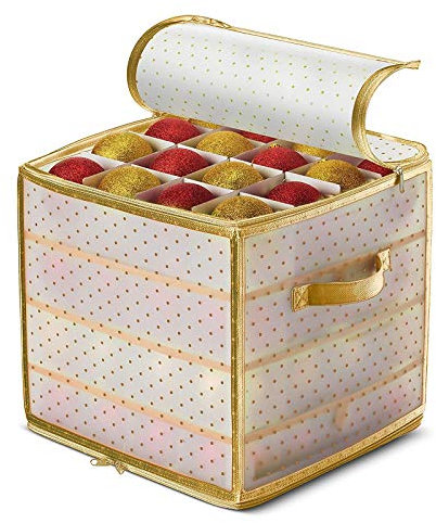 Momolaa - Boîte de Rangement pour Boules de Noël (avec Plateaux pour Boules de 64) - Durable Sac de Rangement zippé pour Ornements et Décorations de Sapin de Noël, Or