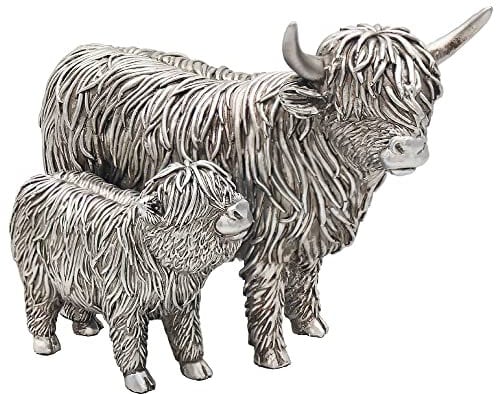 The Leonardo Collection Silver Highland Cow & Calf Figurine For Home & Office | Home Decor Ornaments Gift For Women & Men | Beautiful Figurine For Indoor & Outdoor | Living Room Decor Ornaments