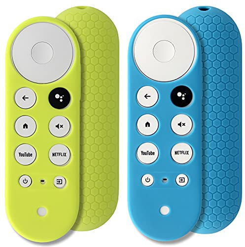 Pinowu 2pcs Cubierta Remoto (Brilla en la Oscuridad) Compatible con Chromecast con Google TV (4K) Voice Remote, Pinowu Silicona Antideslizante Funda (Turquesa y Verde)