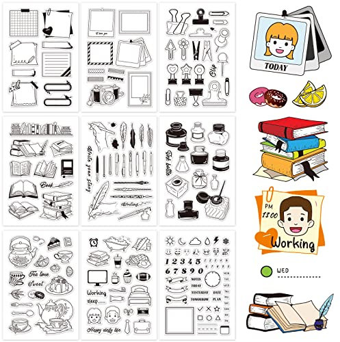 GLOBLELAND 9 Blatt Tägliches Thema Klare Stempel Silikonstempelkarten für Kartenherstellung und DIY Scrapbooking