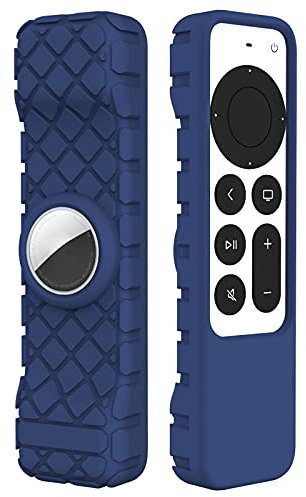 Colorful Fernbedienung Schutzhülle kompatibel mit Apple 4K HD TV Siri Remote (2. Gen) für AirTag Remote Control Cover, Stoßfeste, rutschfeste Silikon Anti-Sweat Schutzhülle (Dunkelblau)