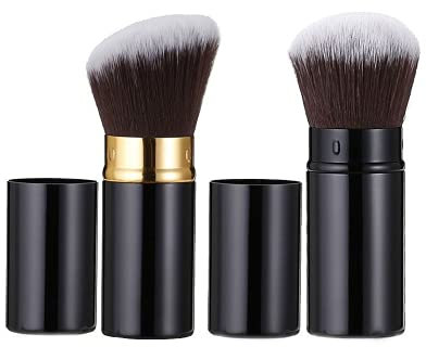 TOFBS 2 Stück Premium Make-Up Pinsel Einziehbar Kabuki, Kosmetikpinsel einziehbar mit Kappe, Tragbare abgeschrägter Kuppelform Puderpinsel, Weicher Make-up Gesichtspinsel, Rougepinsel