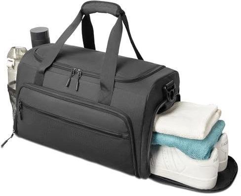 Sporttasche für Herren und Damen, kleine Fitness-Workout-Sporttasche mit Nassfach und Schuhfach, wasserabweisend, Wochenendtasche für die Nacht, Schwarz, Einheitsgröße, Einfach und praktisch