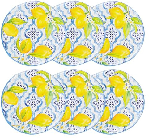 UPware 6-Piece Lovely Lemons 9 Inch Melamine Serving Plates/Salad Plates