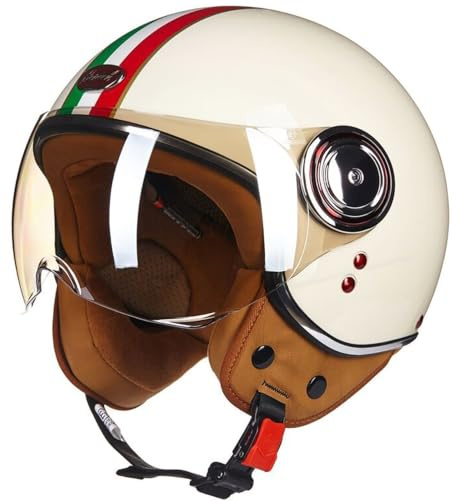STTTBD Casco Moto Vintage Casco Jet para Moto Vespa con Visera Solar Cruiser Scooter Motocicleta Medio Casco Cascos Ciclomotor Aprobados por Dot/ECE para Adultos,Hombres Y Mujeres C,L