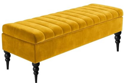 R&M Furnishers Sierra Ottoman storage Box - Plush Velvet Upholstered Storage Ottoman – Velvet Footstool – Rectangle Coffee Table- End of Bed Storage Bench, Shoe Changing Bench