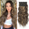 FESHFEN Clip in Extensions, 4PCS Haarverlängerungen mit Clips Synthetik Gewellte Haarextension Schokoladenbraun hervorgehoben Karamellblond Wavy Haar Extensions Clip in Haarteil für Frauen, 50 cm