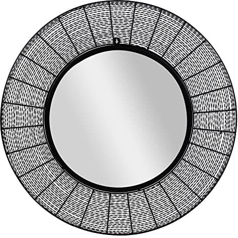 WOMO-DESIGN Wandspiegel Limerick Ø 84cm aus Glas/Metall, Kreisform, Schwarzer Metallrahmen, Runder Spiegel, Moderner Dekospiegel, Design Hängespiegel, Dekorativer Flurspiegel Badspiegel Schminkspiegel