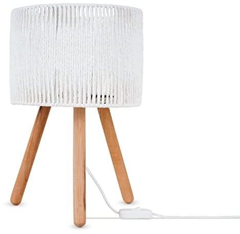 Paco Home Tischlampe Nachttischlampe Schreibtischlampe Nachttisch Lampe Leselampe Lampenschirm Boho Deko Korb E27, Lampenart:Typ 4, Farbe:Weiß