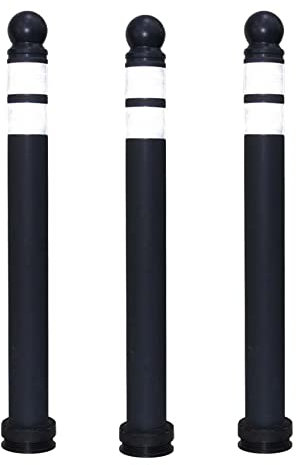 Anti Parking Barrier Post Bollard Set -3 Pc, 87CM | Lightweight Reflective Guide Post Black | Ball Head Traffic Post with Screw and Anchor | Refuge Delineator No Parking Post with Demountable Base (3)