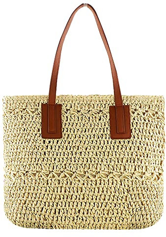 YXQSED Sac de Plage Plage extérieure Rotin tissé à la Main Sac Mode Casual Grande capacité Sac de Paille Sac de Rangement Sac de Plage Sac à Main en rotin Vintage
