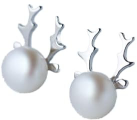 Neue Süße 925 Sterling Silber Niedliche Weihnachten Elch Hirschgeweih Ohrstecker Mit Perle Für Frauen Mädchen Schmuck