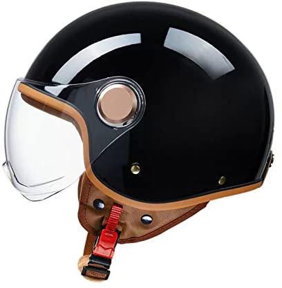 Retro Motorradhelm Herren Damen, Vintage Motorrad Jethelm, Halbhelme Mit Visier, Klapphelme DOT/ECE-Zulassung, Offenem Helm Chopperhelm Rollerhelm Brain Cap Helm(59-60cm) ( Color : A , Size : (59-60cm