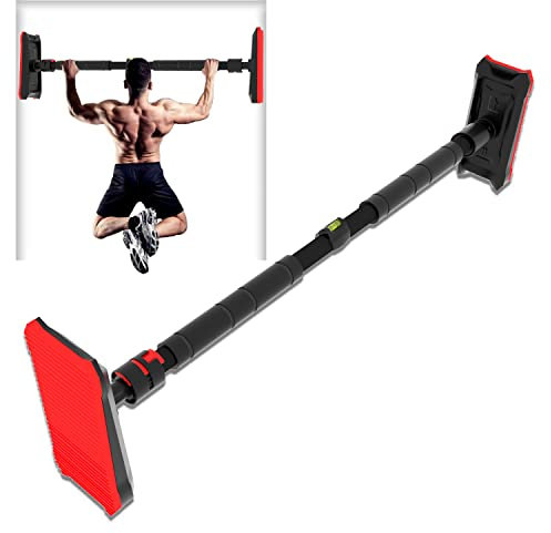 KAIDIDA Barre de Traction Intérieure Réglable 70-160 cm, Montage sans Vis, Antidérapante et Sécurisée (Noir/Rouge) – Support jusqu’à 200 kg (noir, 70-100 cm)