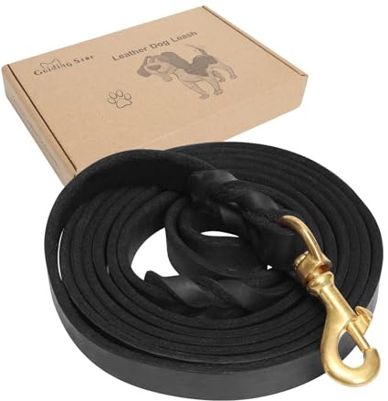 Guiding Star Hundeleine aus Leder, 1,5 m, für große Hunde, strapazierfähig, weich, geflochten, handgefertigt, Trainingsleine für große und mittelgroße Hunde, 1,5 m x 1,9 cm, Schwarz