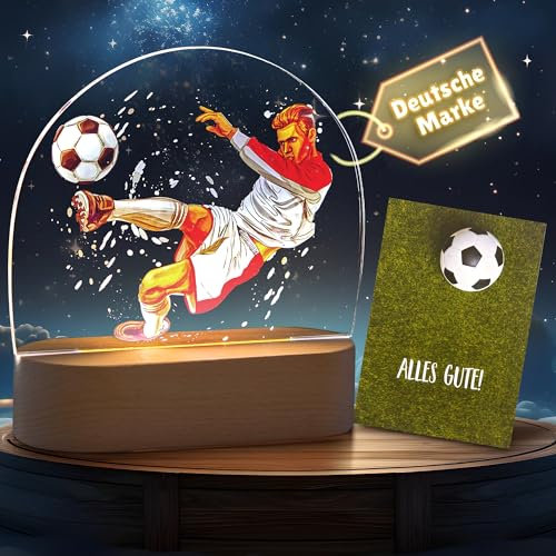 Darlena Fußballspieler Nachtlicht | Fussball Geschenke Jungen 0-15 Jahre | Fußball Geschenke für Jungs zum Geburtstag & Weihnachten | LED Nachttischlampe Kinder dimmbar | Kinderzimmer Deko Junge