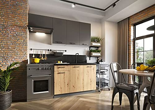 Muebles de Cocina Completa 120 y 180 cms Color Roble y Gris Grafito ref-57