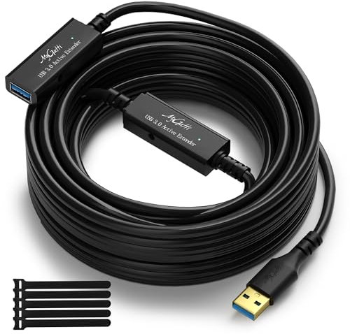 Mygatti 10 metros Cable de extensión activo USB 3.0,USB tipo A 5 Gbps macho a hembra,22 AWG,con 2 amplificadores de señal,compatible con ordenadores portátiles,discos duros,VR,con 5 bridas