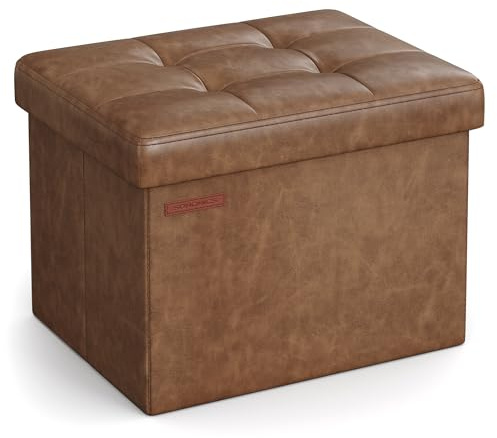 SONGMICS Small Folding Storage Ottoman, Foot Rest Stool, Cube Footrest, Synthetic Leather, 12.2 x 16.1 x 12.2 Inches, 286 lb Capacity, for Living Room, Bedroom, Dorm, Coffee Brown ULSF100K01