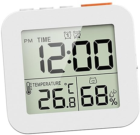 predolo Thermometer Hygrometer Wanduhr, Digitale Badezimmeruhr mit Alarm Dusch-Timer wasserdichte Uhren für Kochen, Schminken, Schneidern, Business, Beruf, Weiß