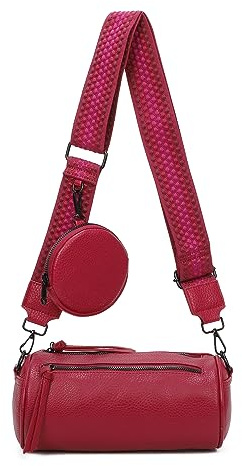 OBC Damen Zylinder Crossbody Tasche Umhängetasche Schultertasche Handtasche Gürteltasche Handytasche Bucket Bag Retro Vintage Messenger Pink