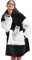 Decke Hoodie Sweatshirt Oversized,Plüsch Flauschig Kuscheldecke mit Tasche,Einheitsgröße Sherpa Kapuzenpullover für Damen Herren,Flanell Fleece TV-Decke mit Ärmel,Tragbar Ganzkörperdecke,Schwarz Weiß