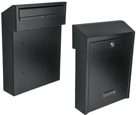 HUW - Doppelseitiger Briefkasten für Zaun - Briefkasten - Mailbox - Korrespondenzformat C4 - Korrosionsbeständigkeit - Witterungseinflüsse - Schloss - 2 Schlüssel - Durchwurfbriefkasten - Schwarz