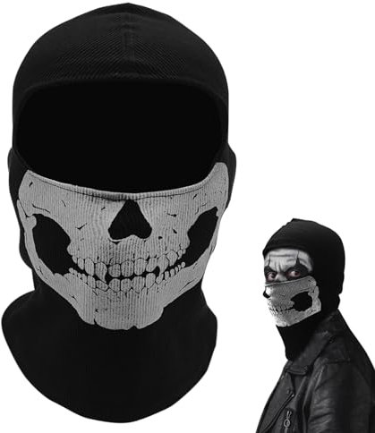 SKHAOVS Geisterbalaclava Totenkopf Sturmhaube Geistermaske,Ghost Maske,Cosplay Horrormaske,Fahren Warm Gesichtsmaske für Geschenk Spiel Cosplay Radfahren Halloween (Schwarz)